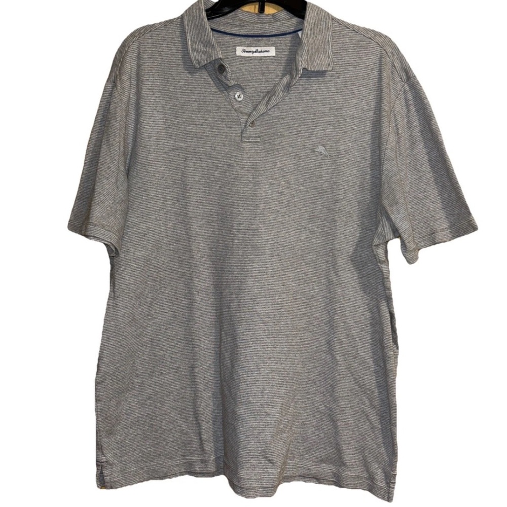 Tommy Bahama Men’s gray and white stripe cotton polo size large